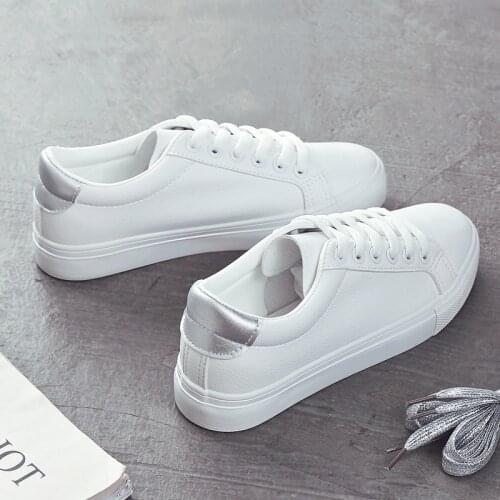 Spring New Fashion Shoes Womens Vulcanize Shoes PU Leather Casual Classic Solid Color Shoes Women White Shoes Sneakers Female