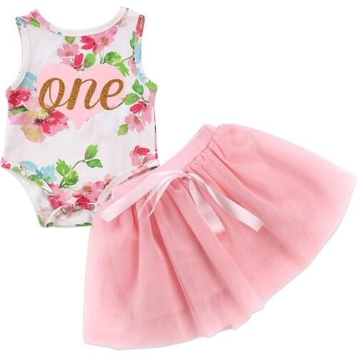 Summer Flowers Baby Girls Sets Cotton Vest + Mesh Skirt For Toddler Kids Outft Childrens Clothes