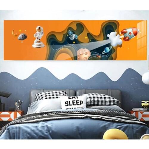 Cartoon Cute Room Posters Astronaut Rocket Nebula Star Painting Canvas Blue Starry Sky Living Room Printing Prints For Kids Room