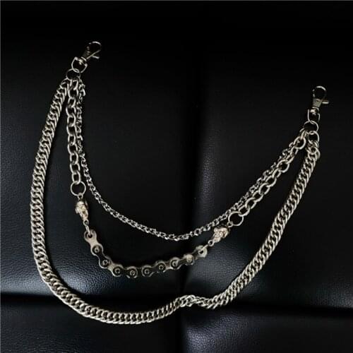 Hip Hop Mens Skeleton Black Gunmetal Wallet Chain Biker Trucker Keychain Punk Plating Wallet Key Chain Jean Pants Chain DR71