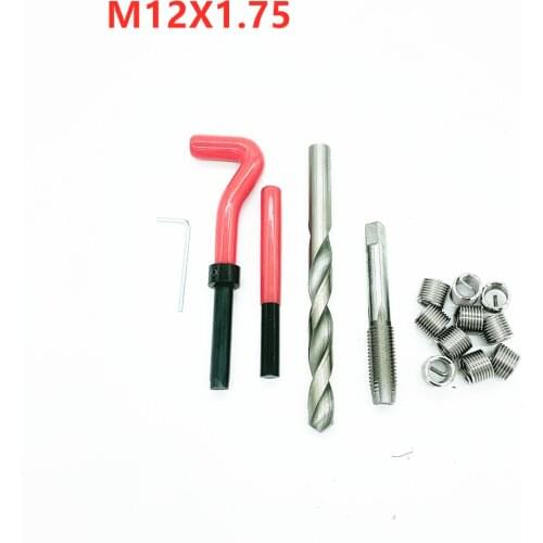 M12X1.75 Thread Repair Tool Kit for Engine Block Restoring Damaged Threads Spanner Wrench Twist Drill Bit Coarse Crowbar Set
