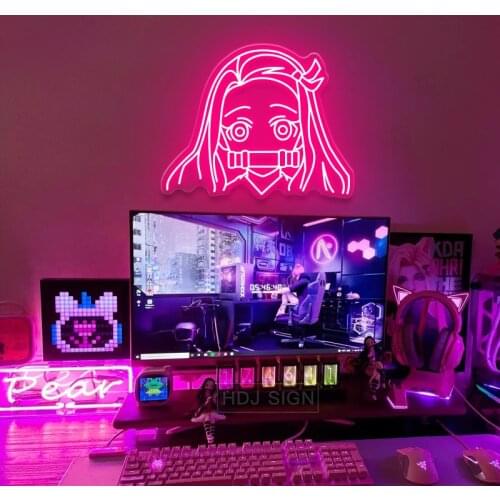 Nezuko Neon Sign Custom Anime Cartoon Led Signs Wall Decor for Bedroom Cafe Store Game Room Restaurant Neon Light