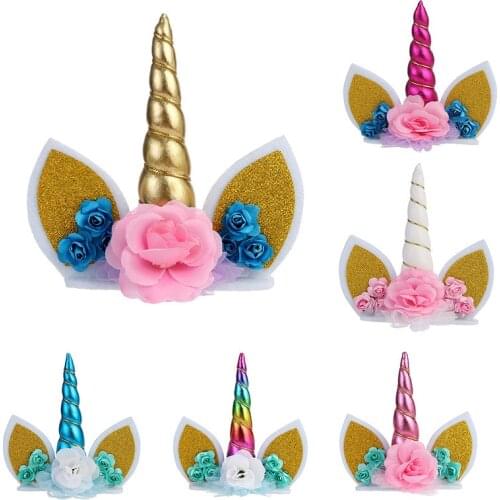 New Unicorn Cake Topper Gold Unicorn Paper Cupcake Topper Flag For Kids Birthday Baby Shower Unicorn Party Cake Decorations