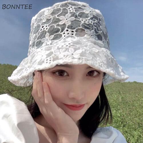 Bucket Hats Women Lace Lovely Chic Streetwear Girls Elegant Sweet Outdoor Hollow Out Tender All-match Sun-proof Summer Female