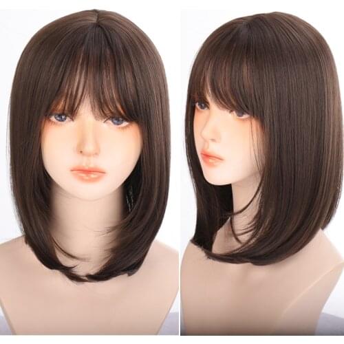 LANLAN synthetic fiber wig female bobo long hair temperament inner buckle Korean girl clavicle hair wig