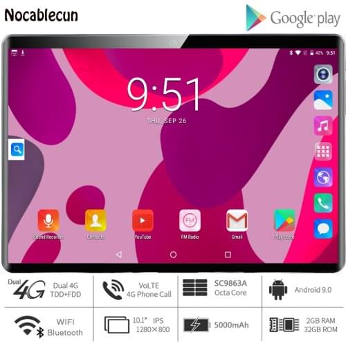 New Tablet Pc 10.1 inch Android 9.0 Tablets Octa Core Google Play 3g 4g LTE Phone Call GPS WiFi Bluetooth Tempered Glass 10 inch