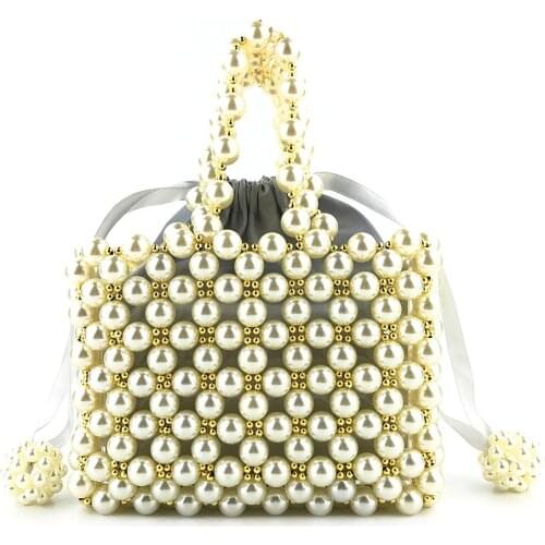 Handmade Woven Customized Natural Pearl Handbags Women 2021 Luxury Beaded Big Pearl Handle Bag Chic Ladies Evening Clutch Purses
