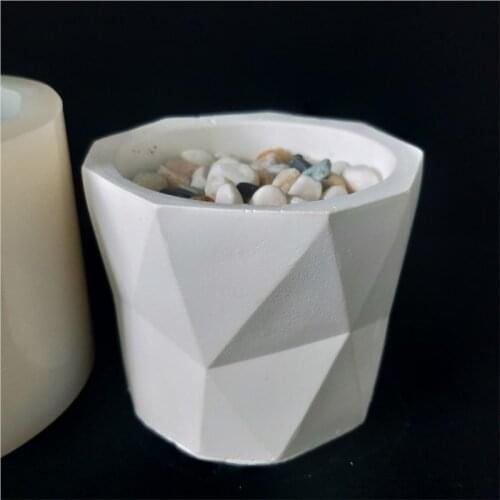PRZY HP0132 Geometric Cement Concrete Flower Pot Silicone Mould Silicone Mold Pots Resin with Hole Mould Eco-friendly