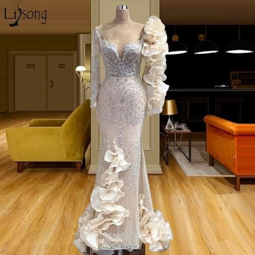 Luxury Formal Evening Dresses Long Sleeves Beading Prom Gowns Mermaid Celebrity Dress Party Vestidos Formales Gala Custom Made