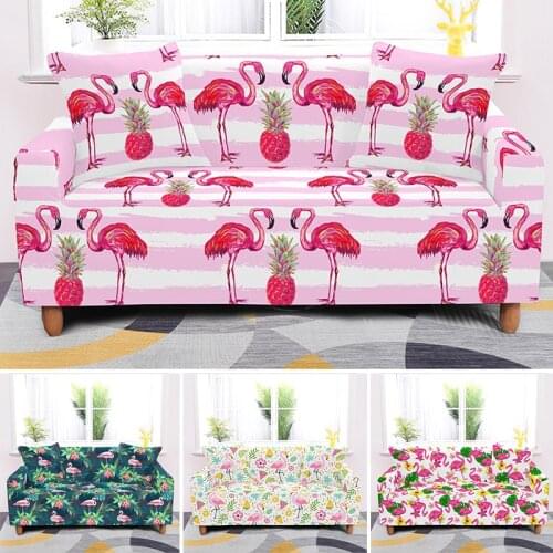 Pink Flamingo Cartoon Sofa Cover Non Slip Stretch Slipcovers Sectional L Shape Elastic Couch Covers For Living Room 1/2/3/4 Seat