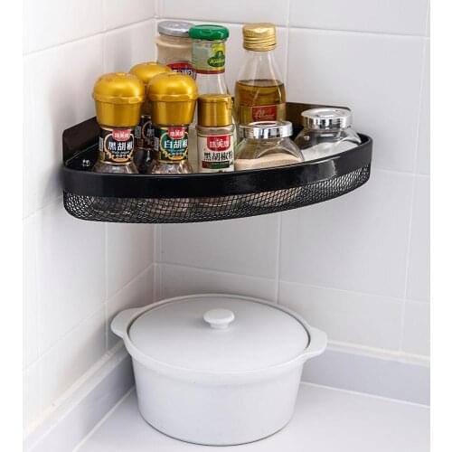 Self Adhesive Kitchen Spice Storage Racks Mesh Metal Wall Mounted Kitchen Sundries Organizer