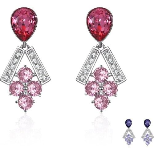 SILVERHOO Earrings For Women S925 Sterling Silver Drop Earrings Round Grape Beads Austria Crystal Classic 2 Color Fine Jewelry