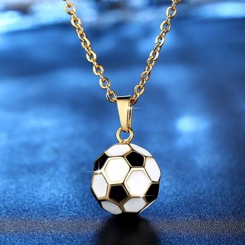 Sporty necklace football Pendant With Chain Stainless Steel Soccer Necklace Gold Color Men/Women sport ball Jewelry P136