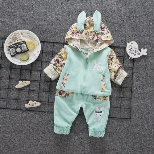 Baby Girls Cothing Set Tracksuit Children Cotton Rabbit Ear Jacket +Pants Girls Autumn Spring Suit Sports Cute Printed Set