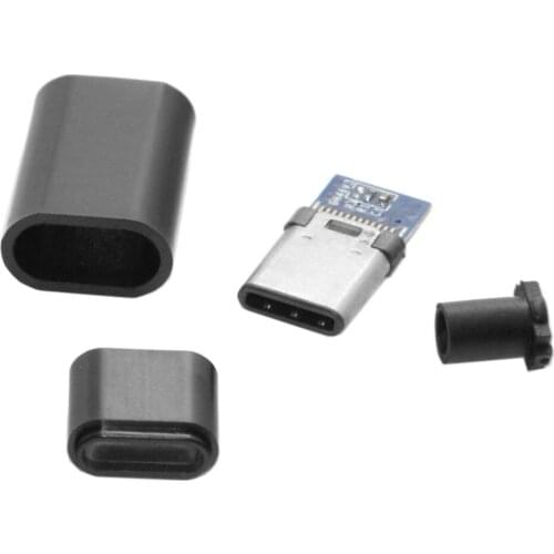 Xiwai 5set DIY 24pin USB 3.1 Type C USB-C Male Plug Connector SMT type with Black Housing Cover