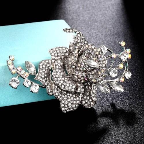 Zlxgirl tin alloy big size vintage Flower Brooch Women bridal jewelry Crystal Brooch Hijab Accessories women clothing scarf pins