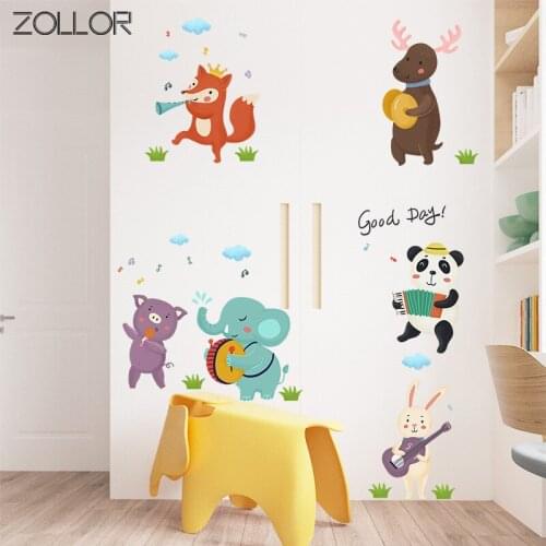 Zollor Guitar Rabbit Singing Pig Animal Concert Home Wall Sticker Self-adhesive Daily Household Decoration for Fruniture Door