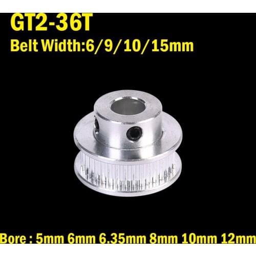 GT 36 Teeth 2GT Timing Pulley Bore 5/6/6.35/8/10/12mm for GT2 Synchronous belt width 6/9/10/15mm 36Teeth 36T