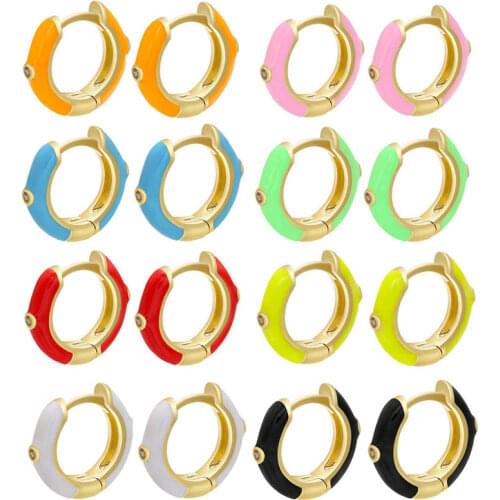 1 Pair Small Hoop Earrings Women Colorful Enamel Mini Earring Neon Round Circle Jewelry Aretes Dainty Huggie White Pink Red