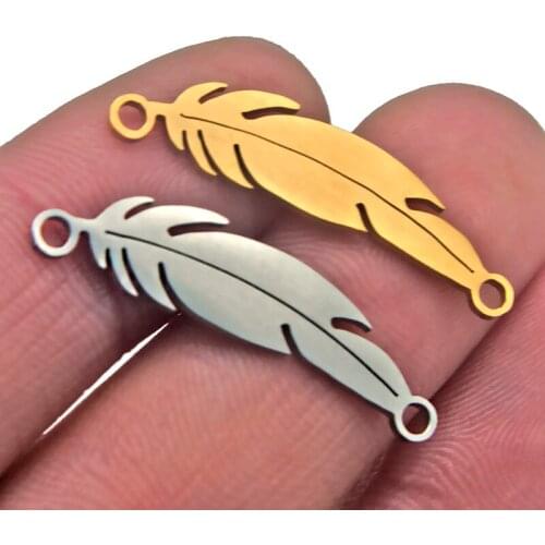 10pcs/lot Stainless Steel Feather Pendants Floating Charms for Jewelry Making Charms Bracelet Necklace Accessories Wicca Bts Ff