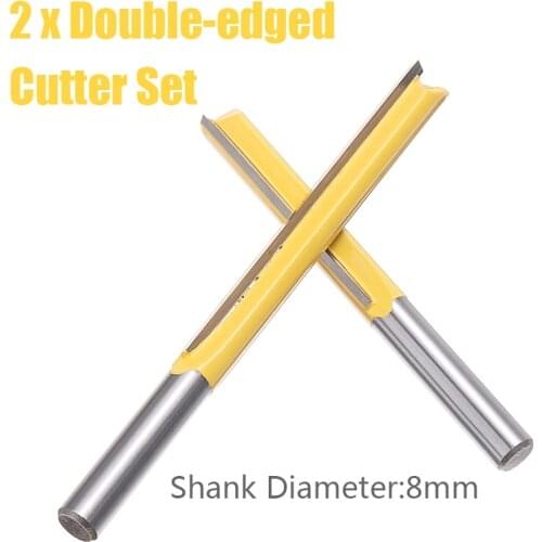 2Pcs 8mm Shank Straight Bit Grooving Cutter Wood Router Bit Extra Long For Woodworking Double-edged Cutter Set