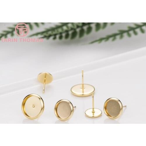 8PCS 6MM 8MM 10MM 12MM 24K Gold Color Brass Round Sets Stud Earring High Quality Diy Jewelry Accessories