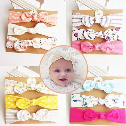 3PCS/Set Cartoon Cute Bow Elastic Headbands Stripe/Dot/Print Toddler Turban Hair Band Flower Baby Headband Set Hair Accessories