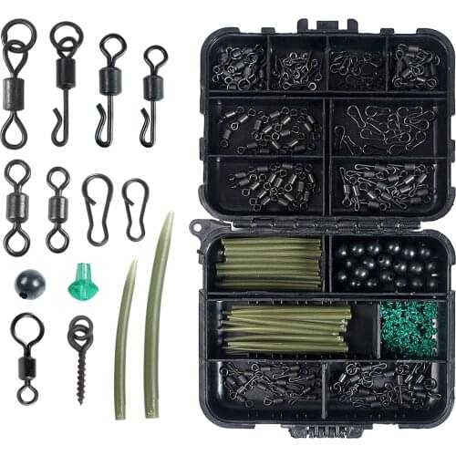 300x Carp Fishing Tackles Terminal Tackle, Anglers Carp Jigs Stop Bead Boilie Bait Screw Swivel Clip, Rolling Swivel with Case