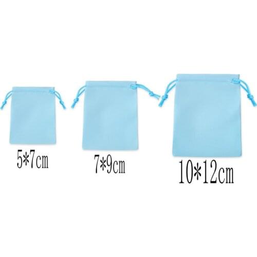 50pcs/lot Sky blue 3 kinds of size pull rope velvet bag, jewelry ring bracelet gift Bags
