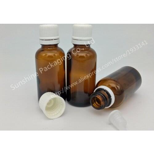 500pcs 30ml Amber Empty Glass Bottles Mini Small Essential Oil Vials Inner Plug With Hole Liquid Packaging Bottles