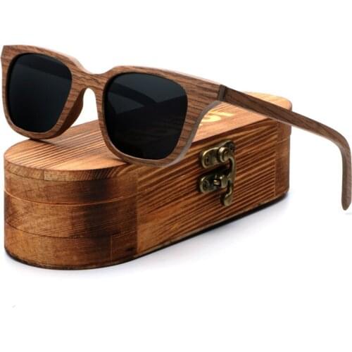 Ablibi High Quality Vintage Square Walnut Wood Sunglasses Handcraft Polarized Shades for Men Womens in Wood Case