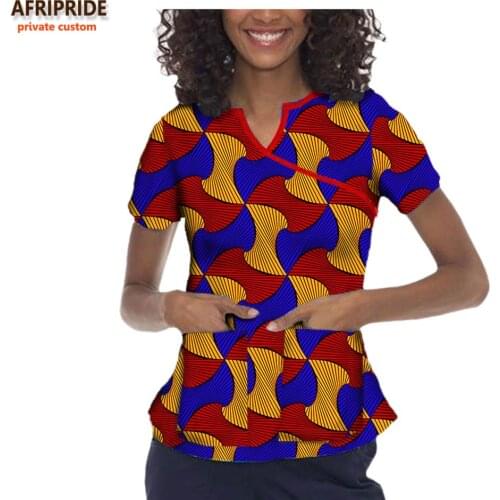 African Clothing for Women Dashiki Tops Print Shirt Ankara Blouse Short Sleeve Slim Fit Plus Size Wear AFRIPRIDE A722305