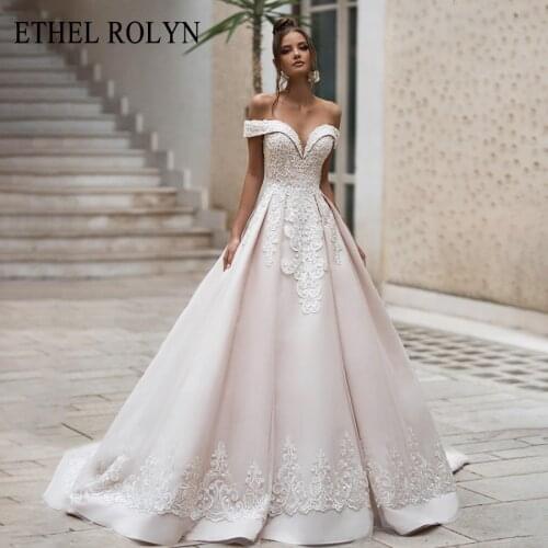 ETHEL ROLYN Satin Wedding Dress 2020 Luxury Beaded Appliques Elegant Bride Lace Up Vintage A Line Bridal Gowns Vestido De Noiva