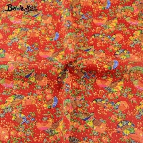 Booksew Natural Cotton Linen Fabric Red Sewing Cloth Printed Flower Tissue Tela For Tablecloth Bag Cushion Pillow Zakka Curtain