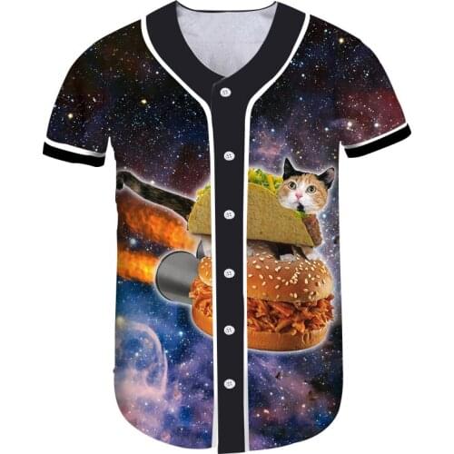 CJLM Summer New Starry Sky Baseball Uniform Galaxy 3D Print Harajuku Sportswear Hamburger Short Sleeve Jacket Cat Oversized 5XL