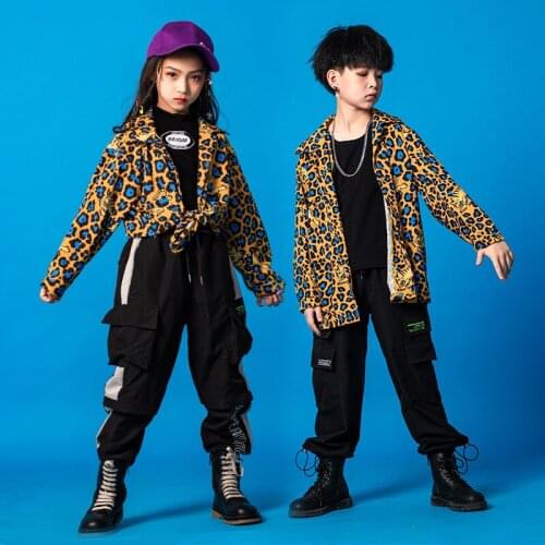 Kid Cool Hip Hop Clothing Leopard Pint Oversized Shirt Tank Top Wide Leg Streetwear Pants for Girls Jazz Dance Costume Clothes