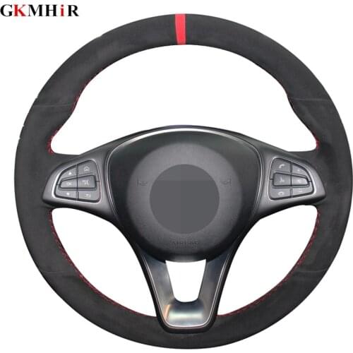 DIY Black Car Steering Wheel Cover Volant For Mercedes Benz C180 C200 C260 C300 B200 Hand-stitched Suede Genuine Leather