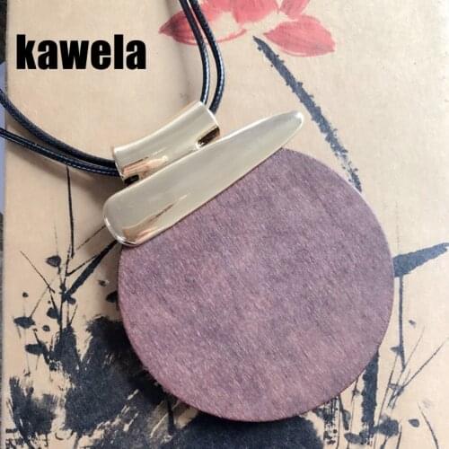 Double Black Rope Round Wooden Pendant Necklace Sweater Vintage Retro Jewelry