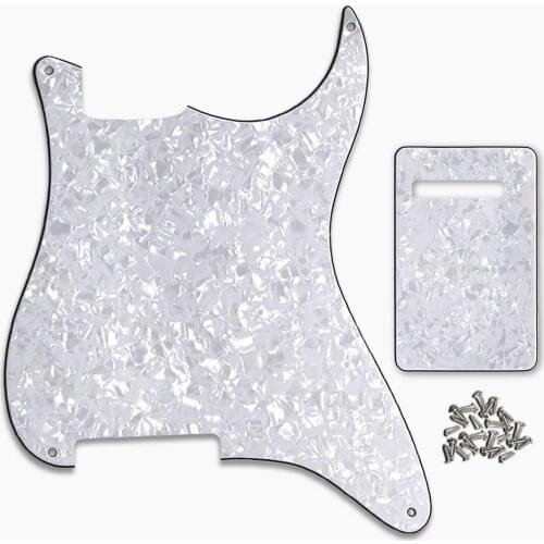 FLEOR 4 Hole Custom Guitar Pickguard Material Blank Scratch Plate with Screws for Strat Guitar Accessories White Pearl 4Ply