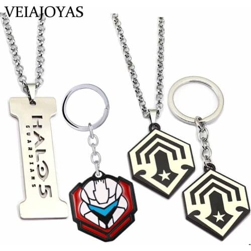 Game Halo Spartan Stainless Steel Pendant Necklace Halo5 Action Mask Helmet Charm Car Keychain Women Fashion Jewelry Accessories