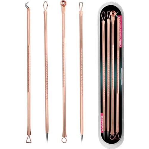 4PCS Acne Blemish Remover Blackhead Extractor Black Dots Cleaner Needles Set Black Spots Pore Cleanser Tool Rose Gold Sliver