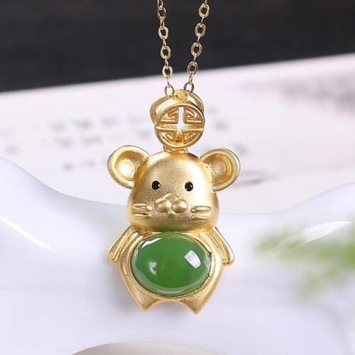 Jadery Vintage Zodiac Mouse Natural Jasper Jade Pendants 925 Silver Necklaces Men Women Gemstones Wedding Gifts For Guests 2020