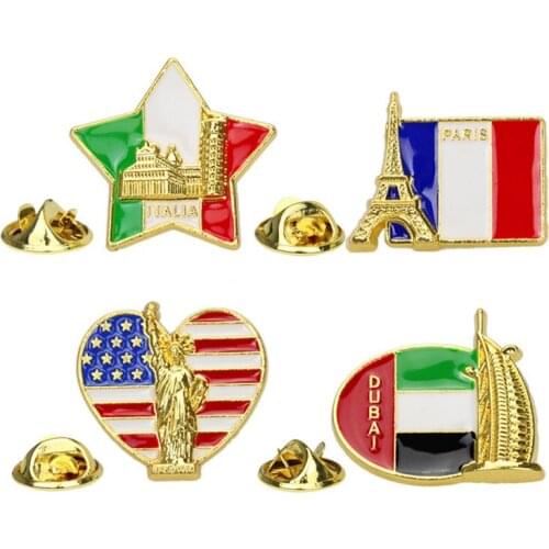 Creative Building Flag Brooch and Enamel Pin Personality Statue of Liberty Eiffel Tower Lapel Pin