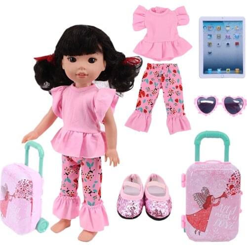 Doll Clothes 5 Pieces/Set=Suitcase+Clothes+Glasses+Mini Tablet+Shoes For 14.5 Inch Girls Doll & 32-34 Cm Paola Reina Accessories