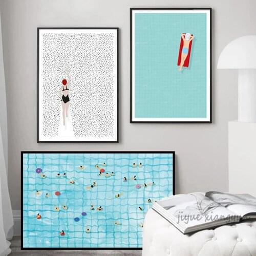 Summer Swim Abstract Wall Art Prints Nordic Poster Swimming Pool Aerial Photography Canvas Painting Picture Living Room Decor