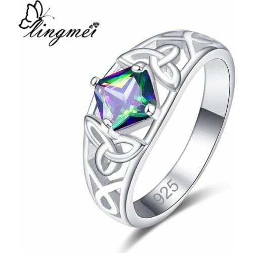 Lingmei New Design Exquisite Princess Multi & Green CZ Silver ColorRing Size 6-9 Elegant Popular Women Jewelry Party