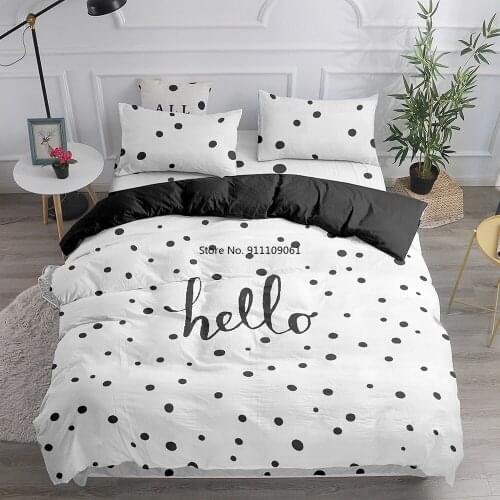Fashion Simple Style Home White Bedding Sets Bed Cover Black Wave Point Duvet Cover 2/3Pcs Winter Full King Single Queen Bed Set