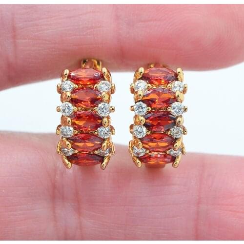 Gold Color Fashion Red Cubic Zirconia CZ Huggie Hoop Earrings for Women