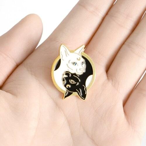 Cartoon Taichi Cats Enamel Pins Witch Cats Yin Yang Brooches Bag Clothes Button Badge Punk Animal Jewelry Gift for Friends
