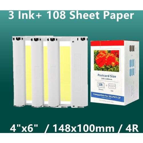 6 Inch Selphy Ink Paper Set for Canon Selphy CP1200 CP1300 CP910 CP900 Canon Compact Photo Printer KP-36IN KP-108IN Cartridge